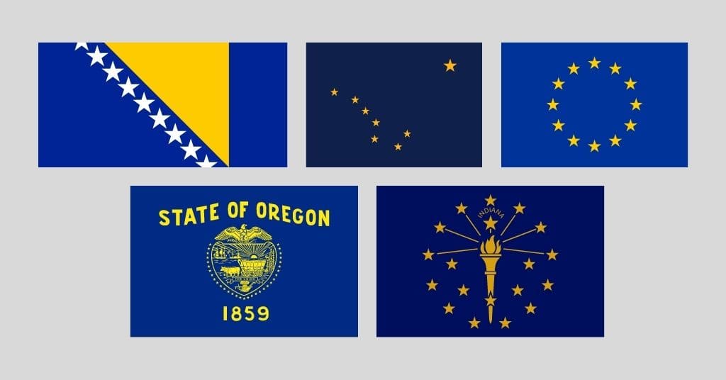 Blue and Yellow Flag With Stars +5 Flags